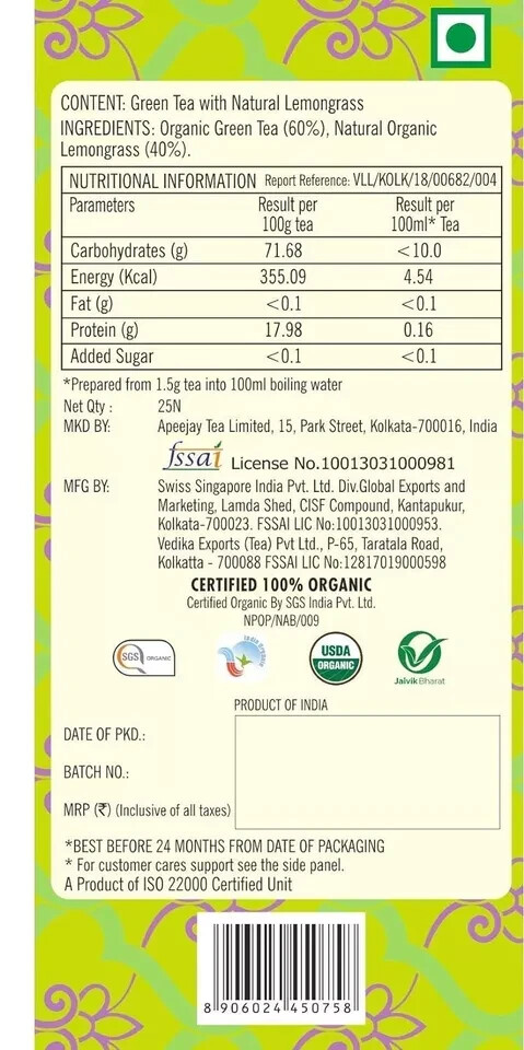 Ty-phoo Uplifting Lemon Grass Green Tea Bags (25 Tea Bags) Free Shipping