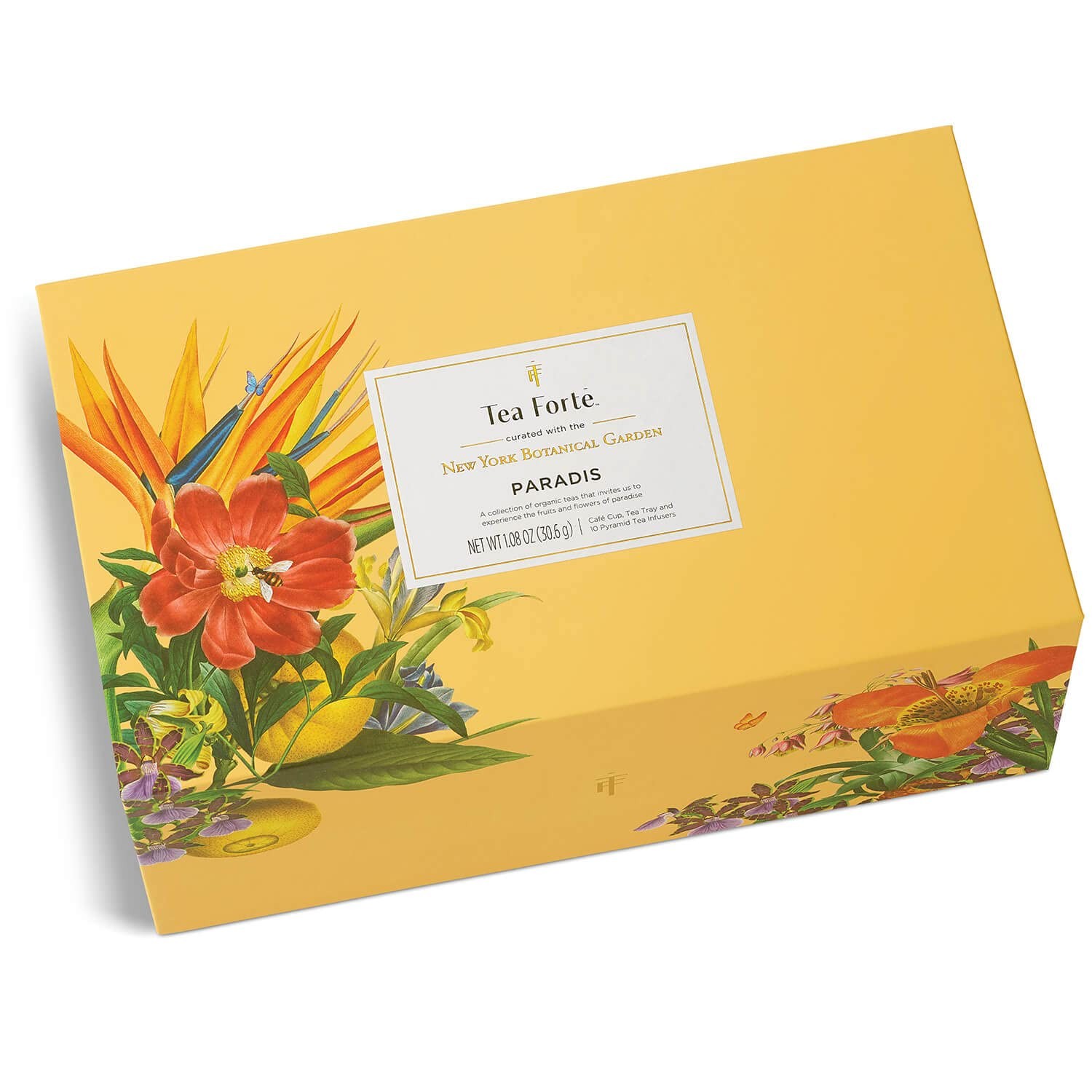 Paradis 3-Piece Premium Tea Gift Set with Mango Yellow Cafe Cup with Lid, Tea…
