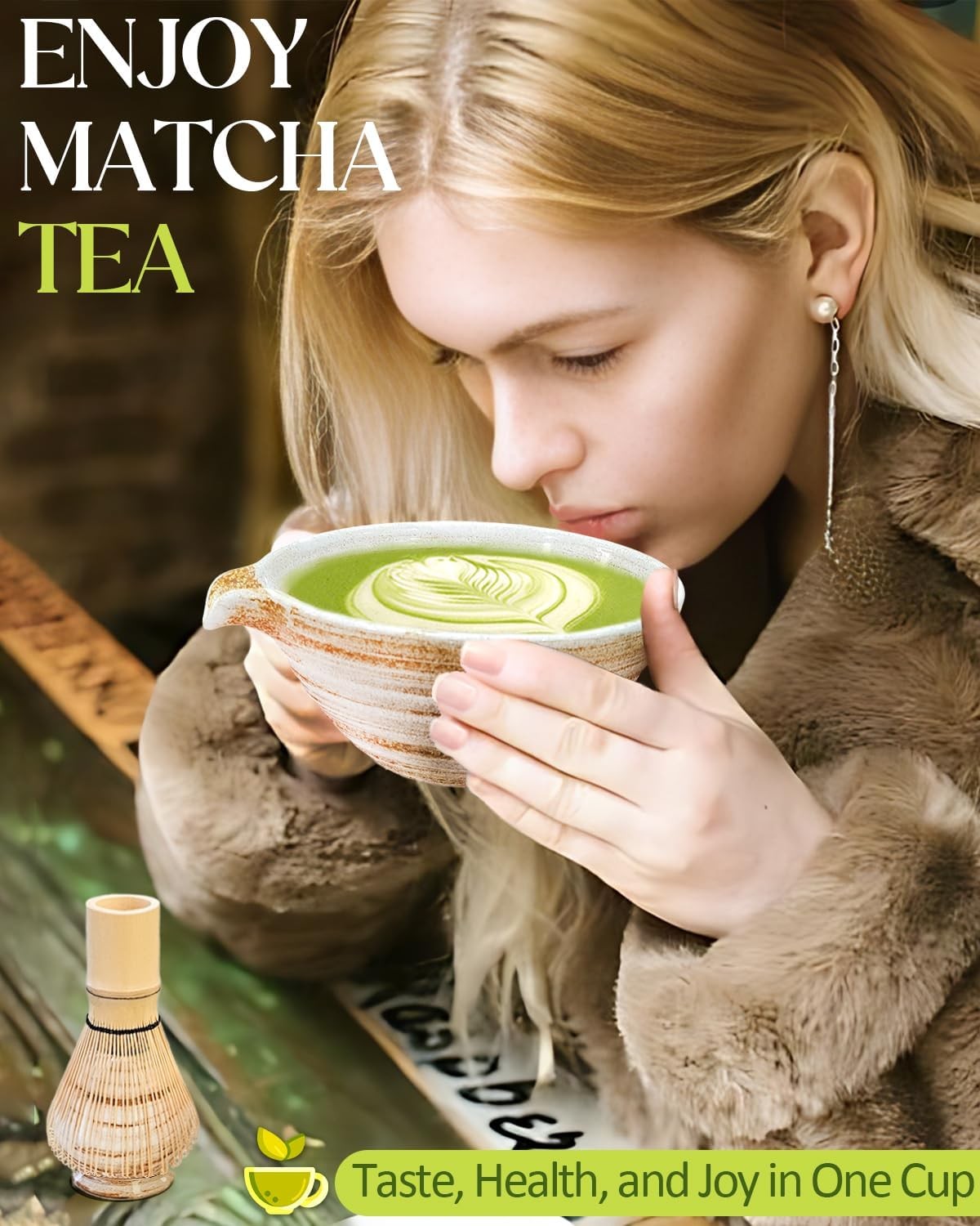 Matcha Whisk Set with Ceramic Matcha Bowl and Bamboo Whisk Kit