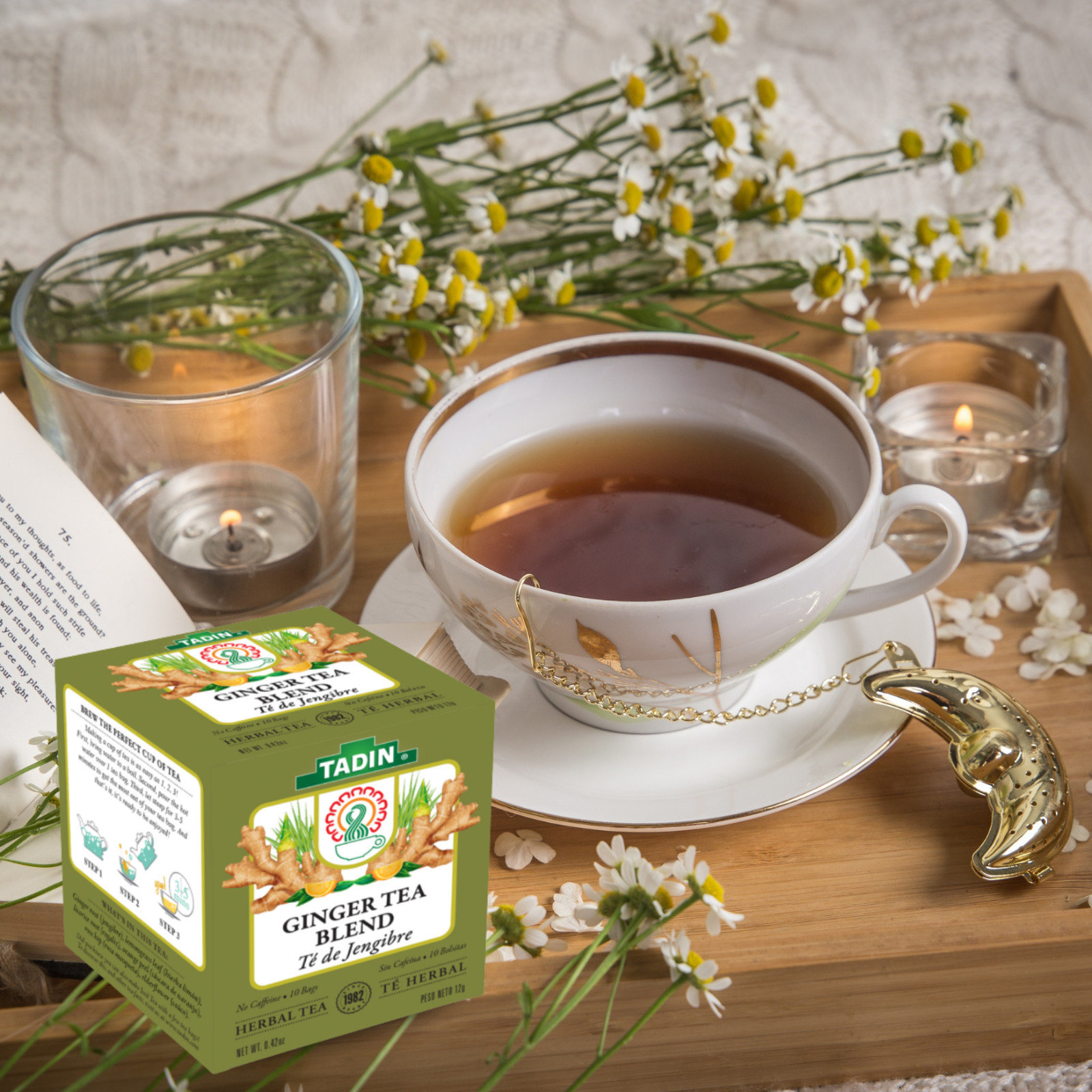 Tadin Ginger Herbal Tea, 10 Bags 0.42 oz – Spicy & Comforting Flavor