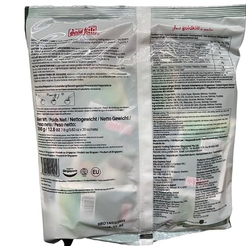 Gold Kili Instant Ginger Drink with Honey Lemon Flavor Pack of 20 Sachets 0.63oz