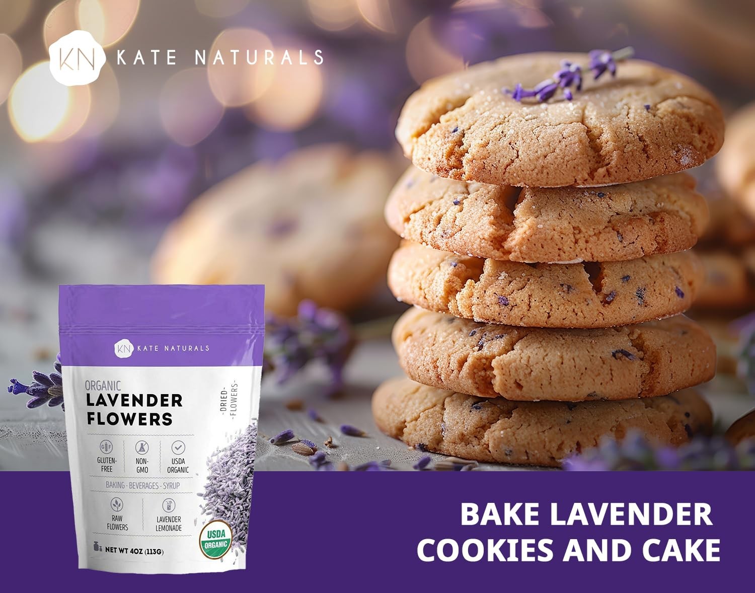 Kate Naturals Dried Lavender Flowers for Tea, 4 Ounce (Pack of 1), Purple