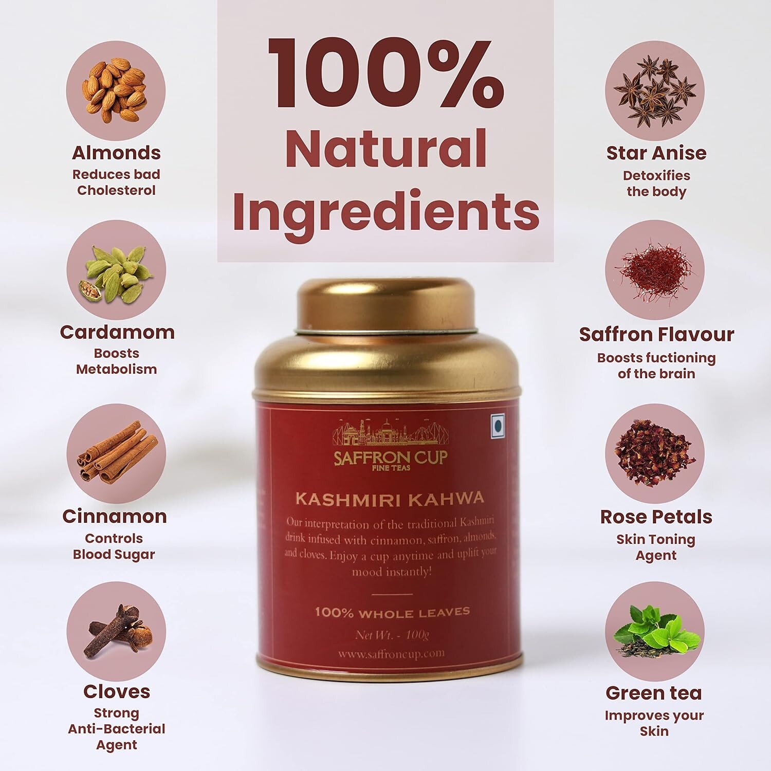 Saffron Cup Kashmiri Kahwa Green Tea | 100 gm granules (50 Cups) | Detox Tea