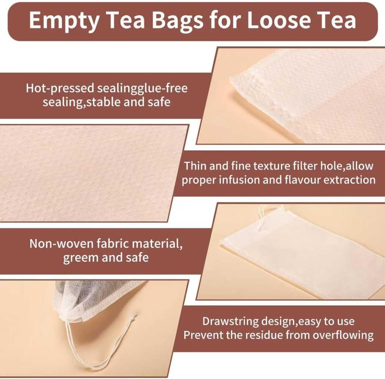 Multi-Functional 3×4 Inch Muslin Drawstring Tea Bags – Ideal for All Beverages