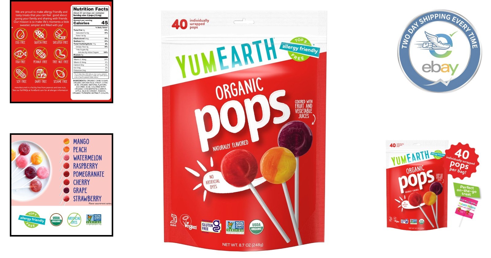 40 Organic Fruit-Flavored Lollipops – , Gluten-Free & Allergy-Friendly