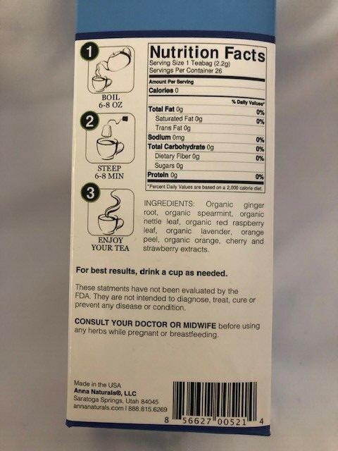 2 New Sealed Anna Naturals Keep It Down Pregnancy Herbal Tea No021 26 Tea bags