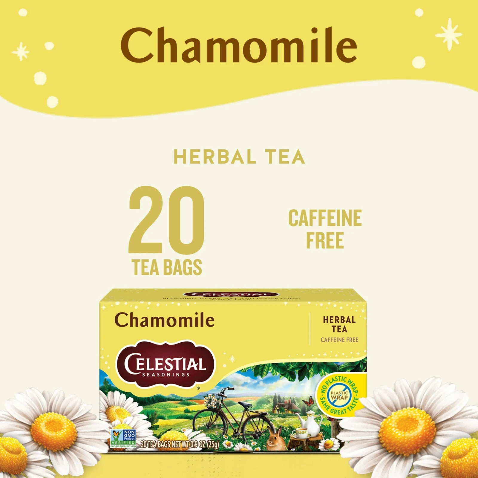 Celestial seasonings Chamomile Herbal Bag Tea, 20 Tea bags, NET WT 0.9 OZ (25g)