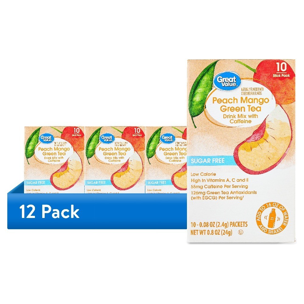 Sugar-Free Peach Mango Green Tea Powdered Drink Mix Stick Pack 12 Pack