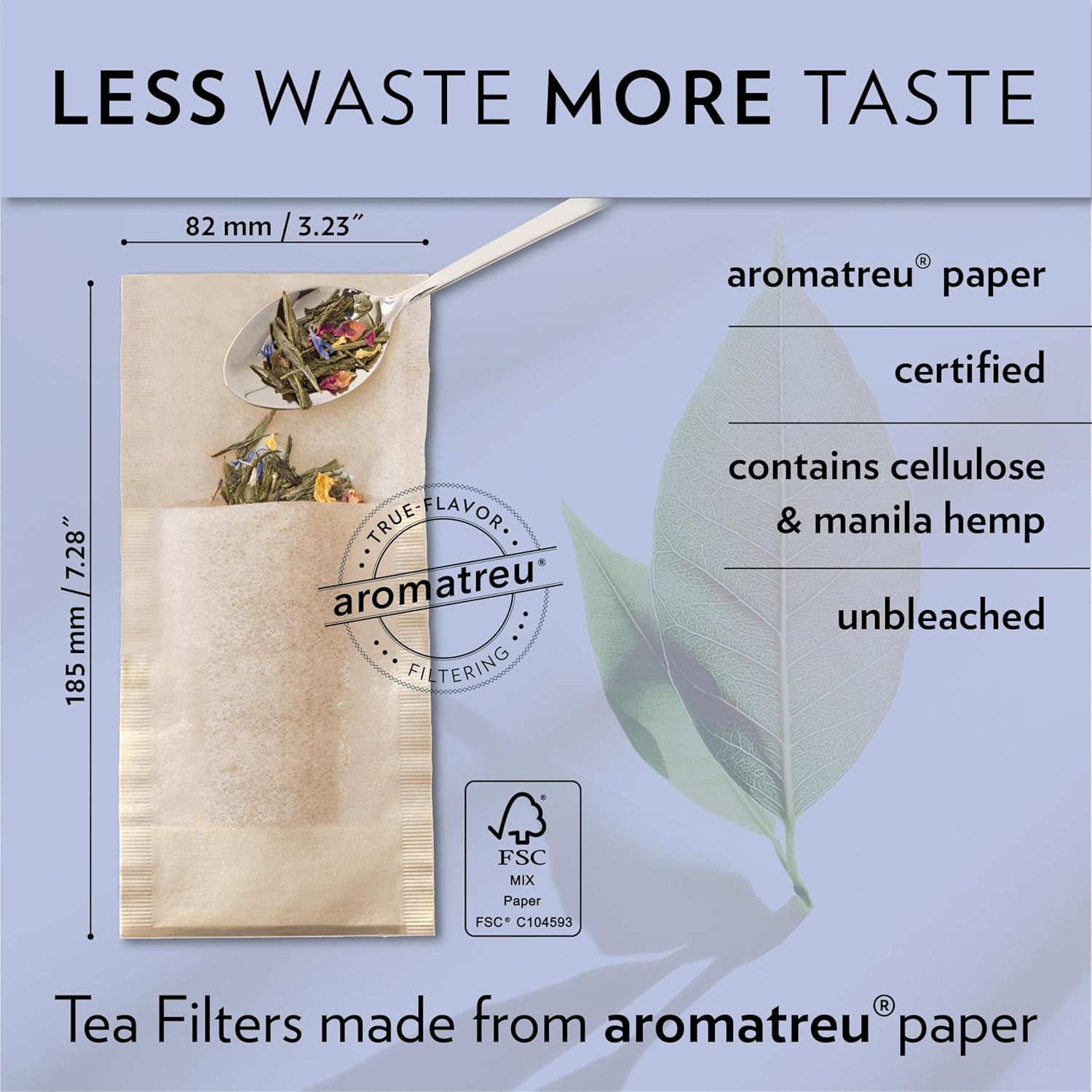 Disposable Paper Tea Filter Bags for Loose Tea, Brown, Large, 100 Count