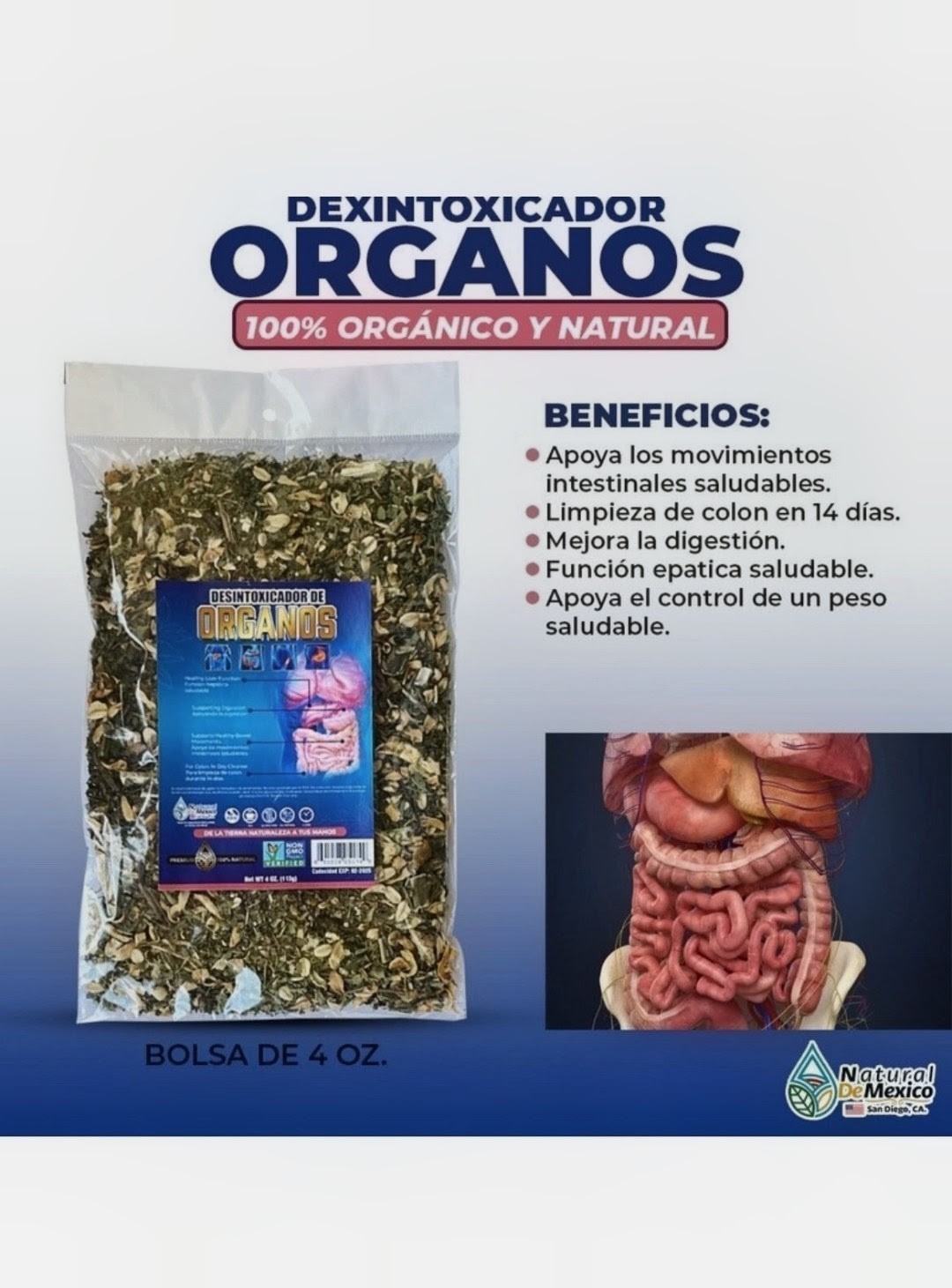 Detox de Organos Compuesto Te Herbal 4 oz. Organ Det Tea 4 Oz. Natural de Mexico