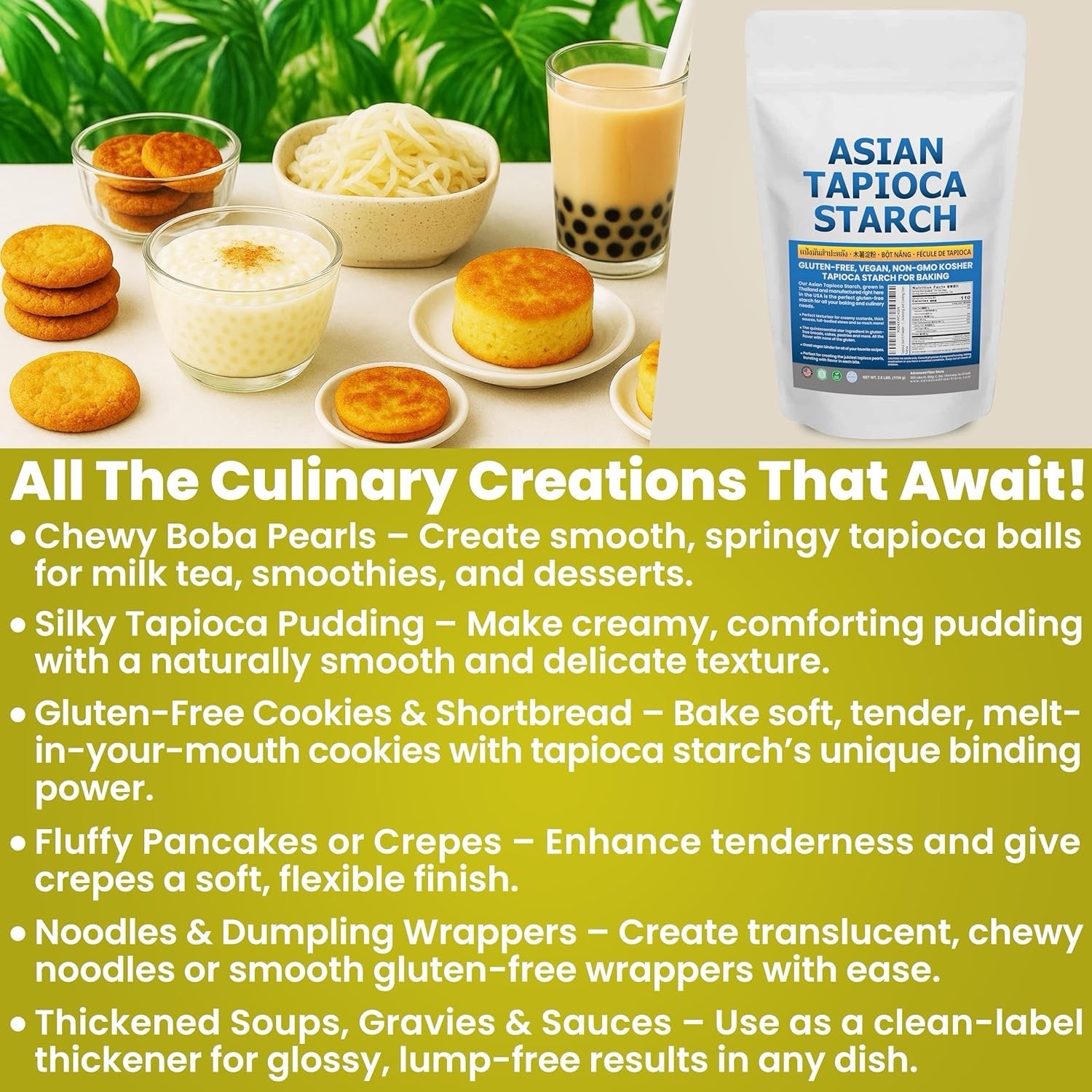 Tapioca Starch (2.5 LB) Gluten-Free GMO-Free for Making Boba Tea Pearls Baking