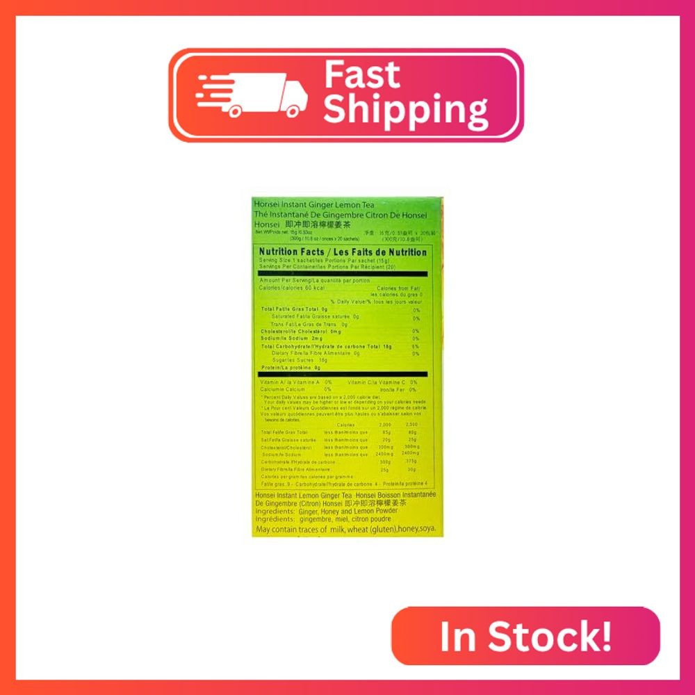 Honsei Instant Honey Lemon Ginger Tea (20s x 15g) 300g – perfect harmony of Ging