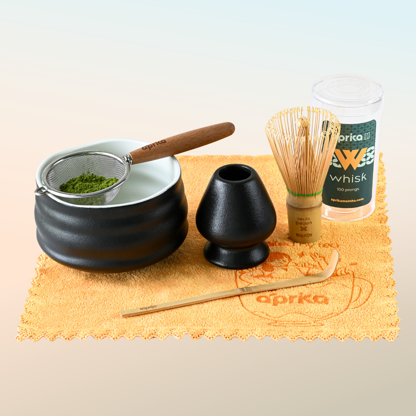 Complete Matcha Starter Set: Bowl, Holder, Whisk, Scoop, Sifter, Tea Cloth