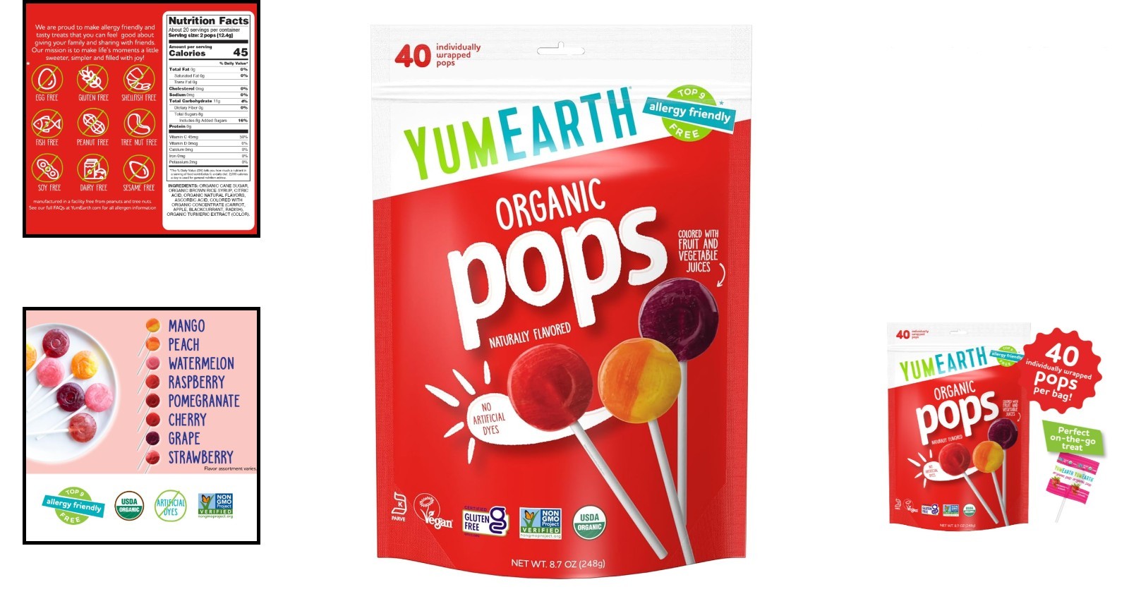Organic Lollipop Variety Pack – 40 Fruit Flavors, Allergen-Free & Delight