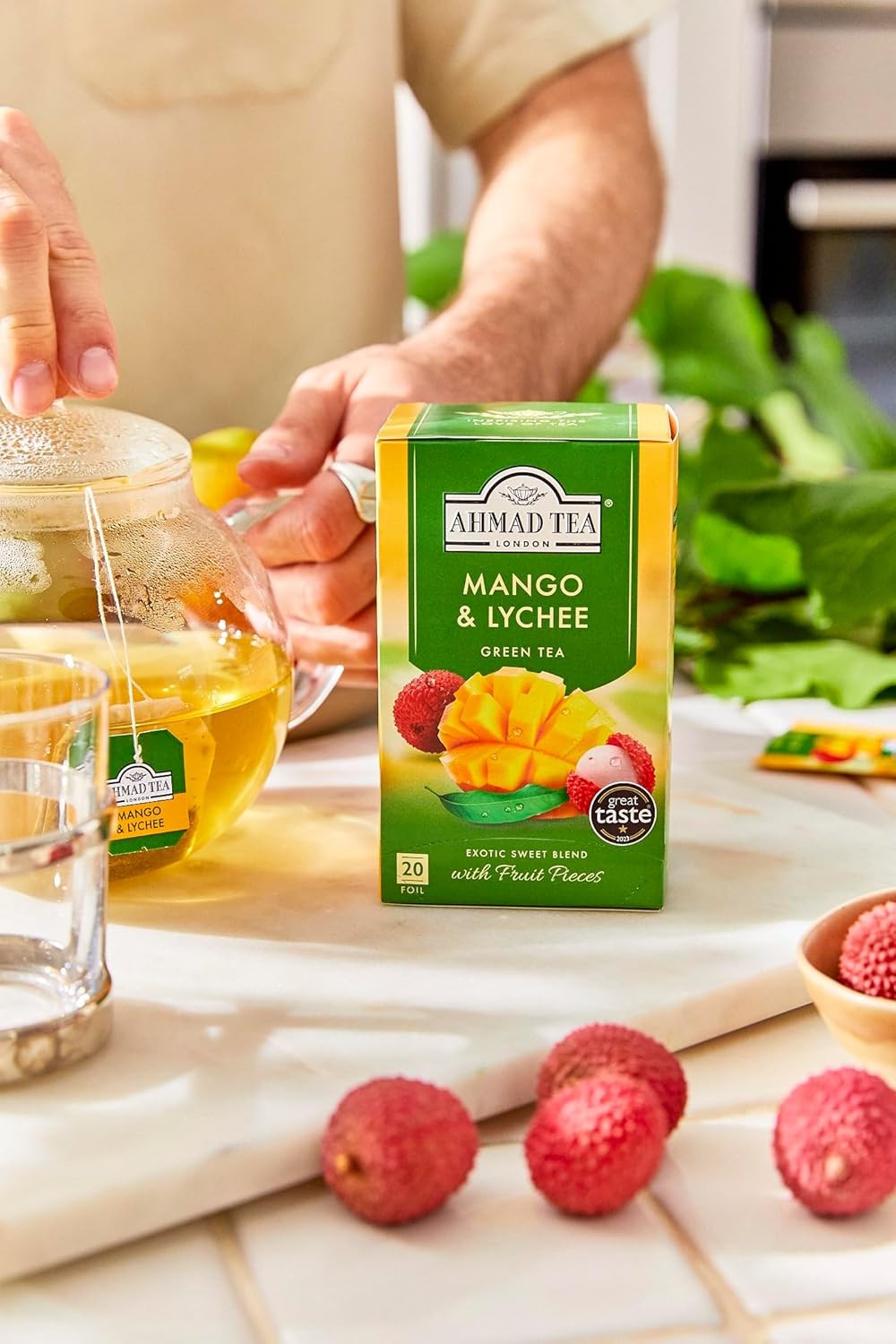 AHMAD TEA Mango & Lychee Green Tea with Fruit Pieces 20 Tea Bags