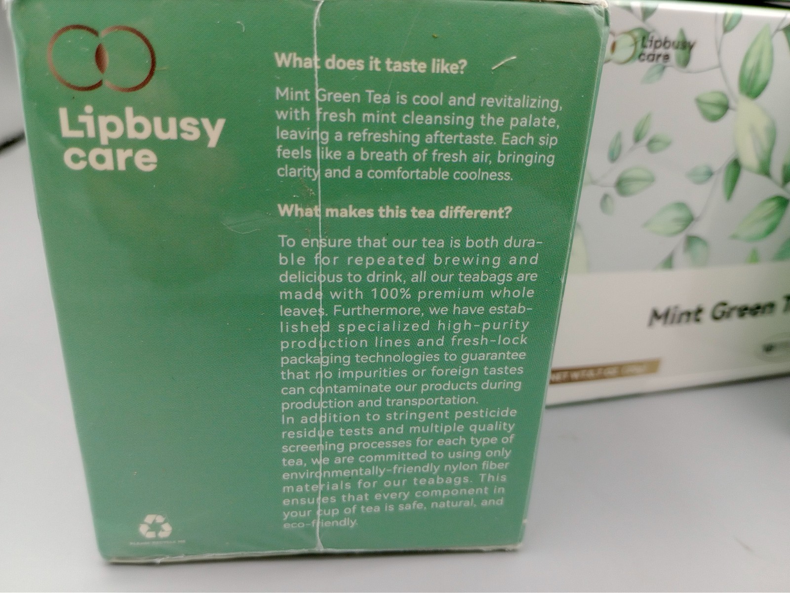 Lot of 4 – Lipbusy Care Organic Mint Green Tea Bags 10 x 4 Boxes = 40 Count