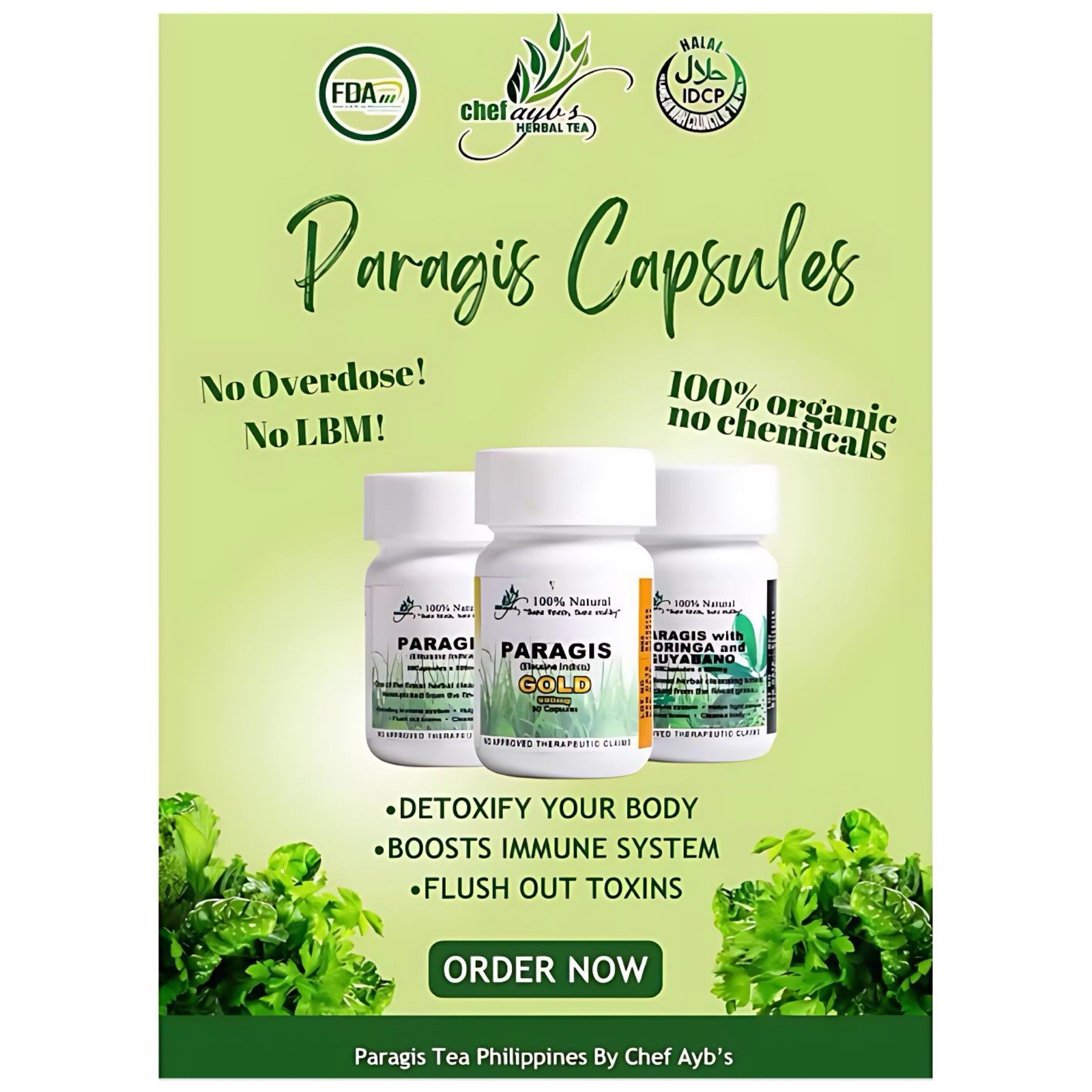 Chef Aybs Paragis Gold 900mg 60 Caps + Paragis Moringa & Guyabano Tea 20 Sachets
