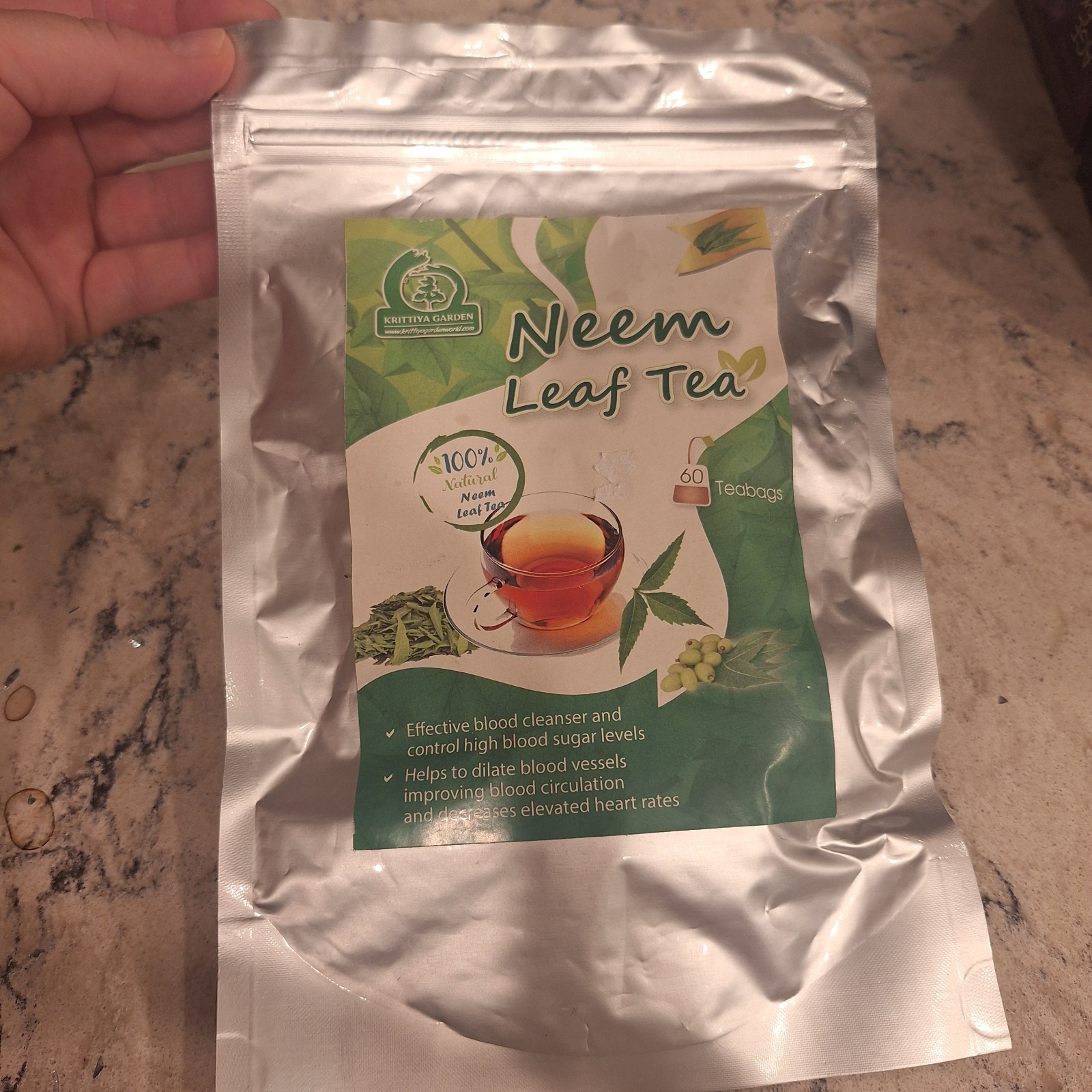Neem Leaf Tea 60 Tea Bags Krittiya Garden 12/2025 Natural Wild Organic
