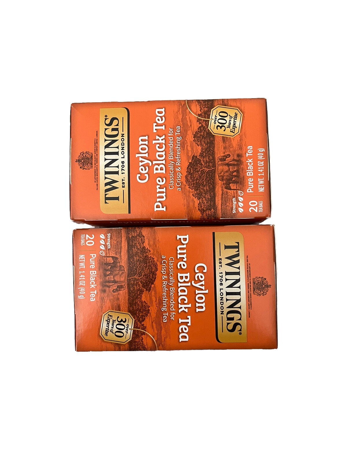 2 X Twinings 100% Pure Black Tea Ceylon Pure Black Tea 20 Bag (each)