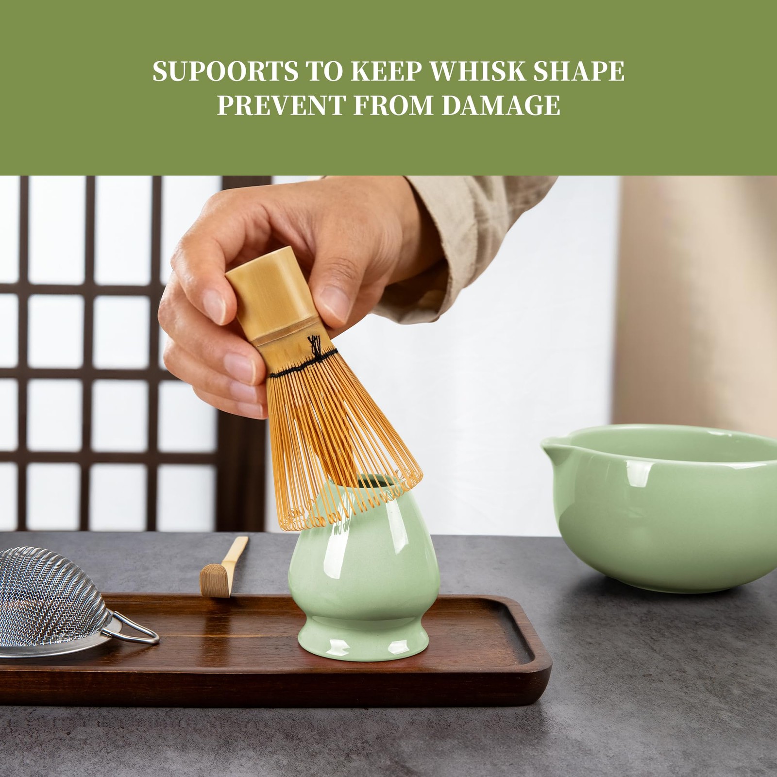 YIBO Matcha Whisk Set, Matcha Kit Bamboo Whisk and Ceramic Bowl with Spout & …