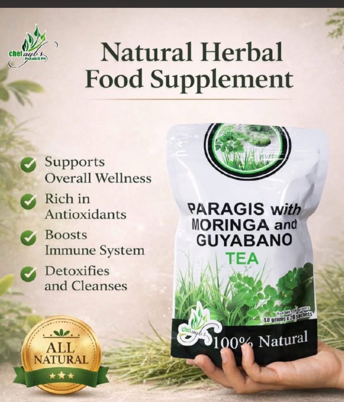 Chef Ayub’s Paragis Moringa Guyabano 100% Natural Herbal Tea 20 Bags