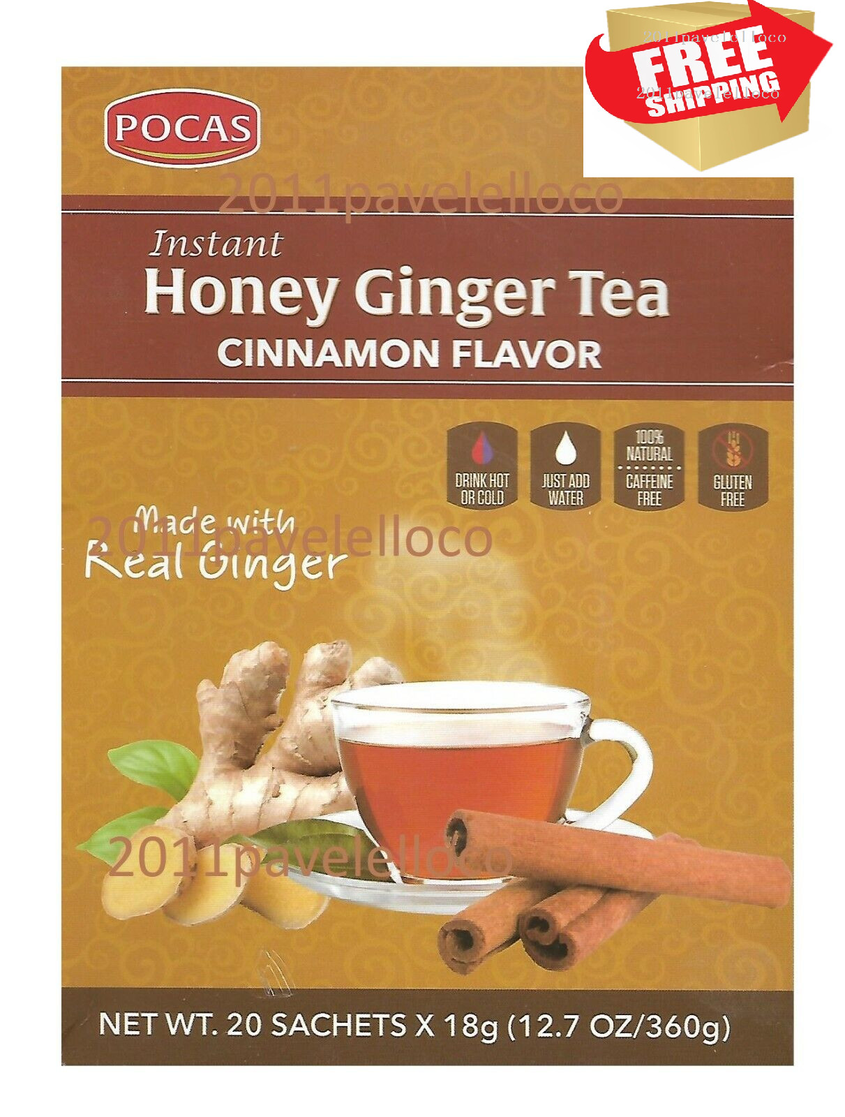 Instant Honey Ginger Tea cinnamon 20 Tea bags Pocas tea de canela miel gengibre