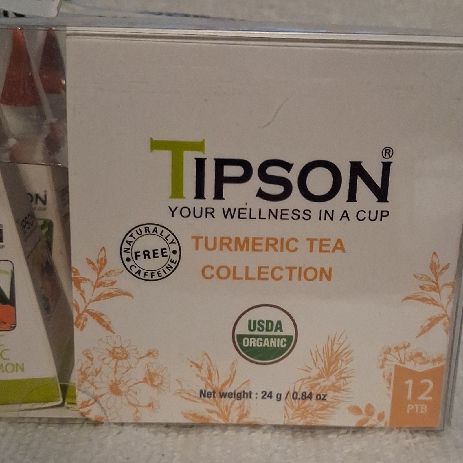 Tipson Turmeric Tea Collection USDA Organic Caffeine Free 12 Tea Bags 24g
