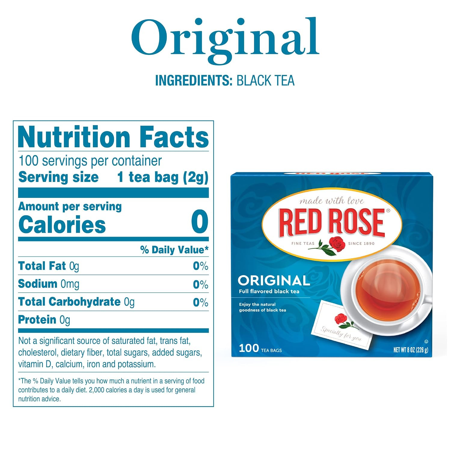 Red Rose Original Premium Blended Tea, 100 Count (Pack of 2)
