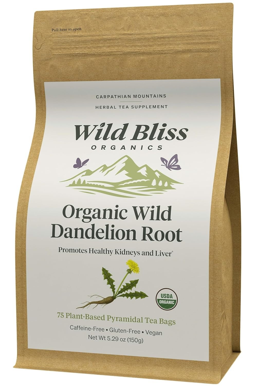 Wild Bliss Organic Dandelion Root Tea, Caffeine-Free, 75 Bags