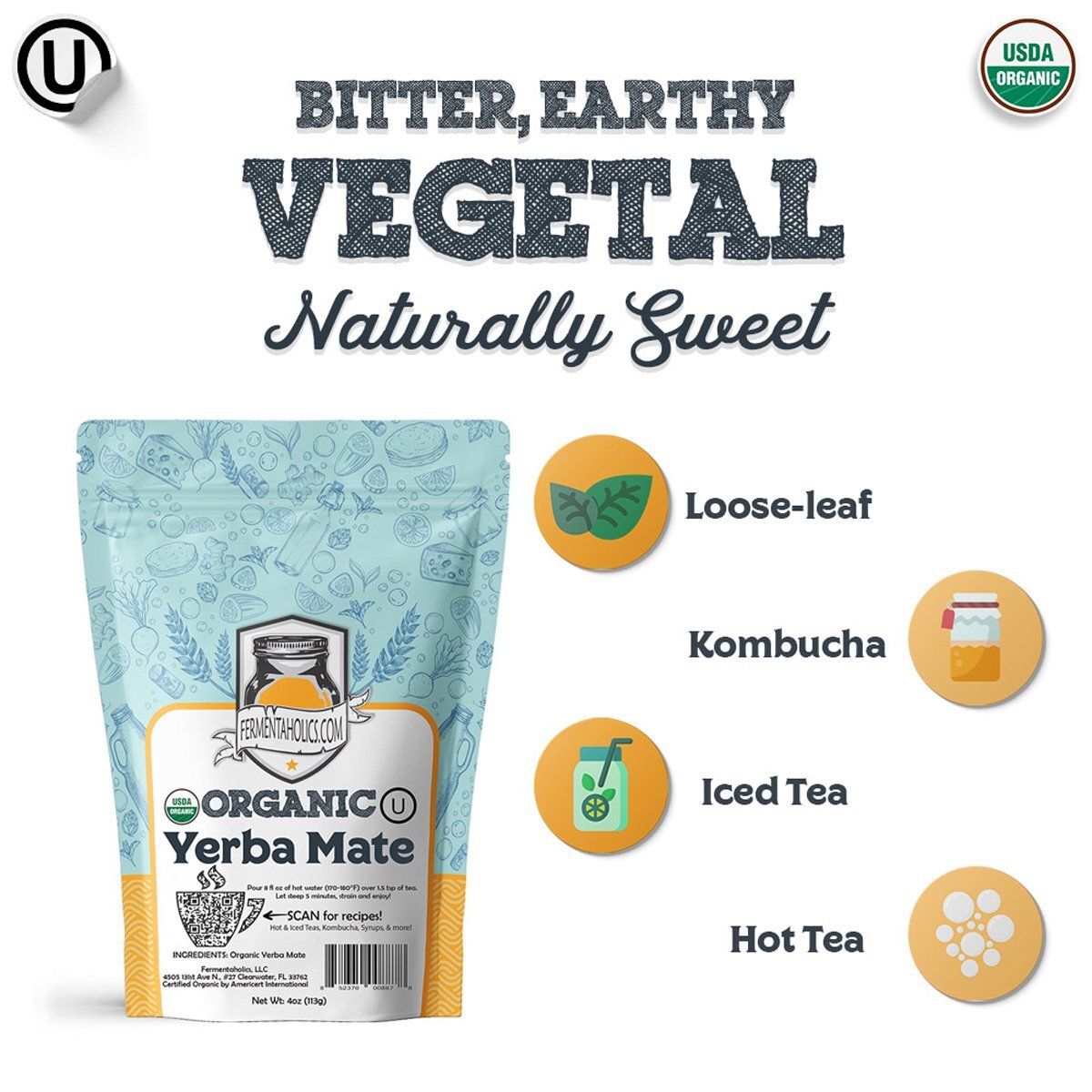 Fermentaholics USDA Certified Organic Loose Leaf Yerba Mate Tea