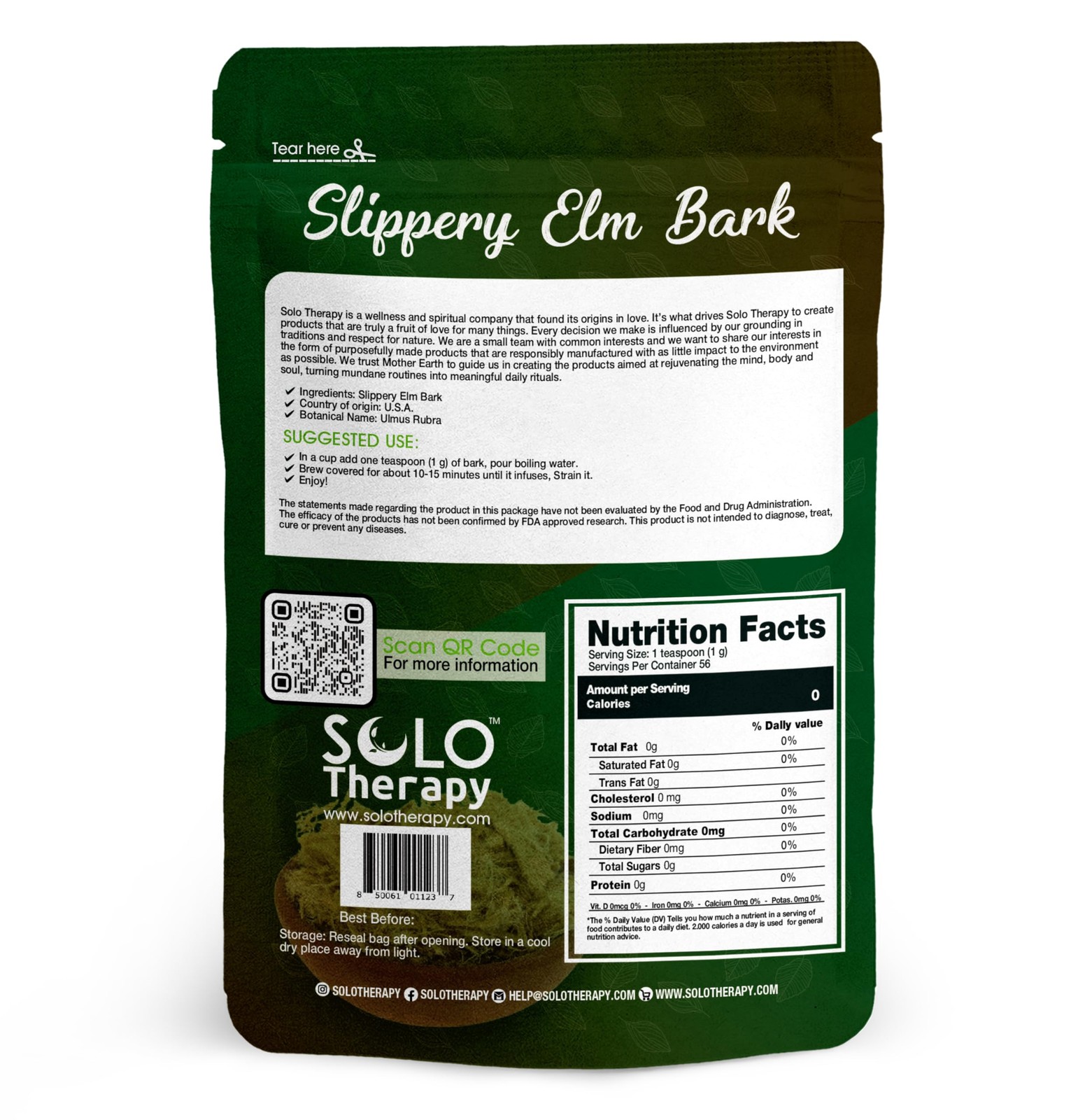 Slippery Elm Bark Tea 56g – Cut & Sifted Resealable Bag – Ulmus Rubra Premium