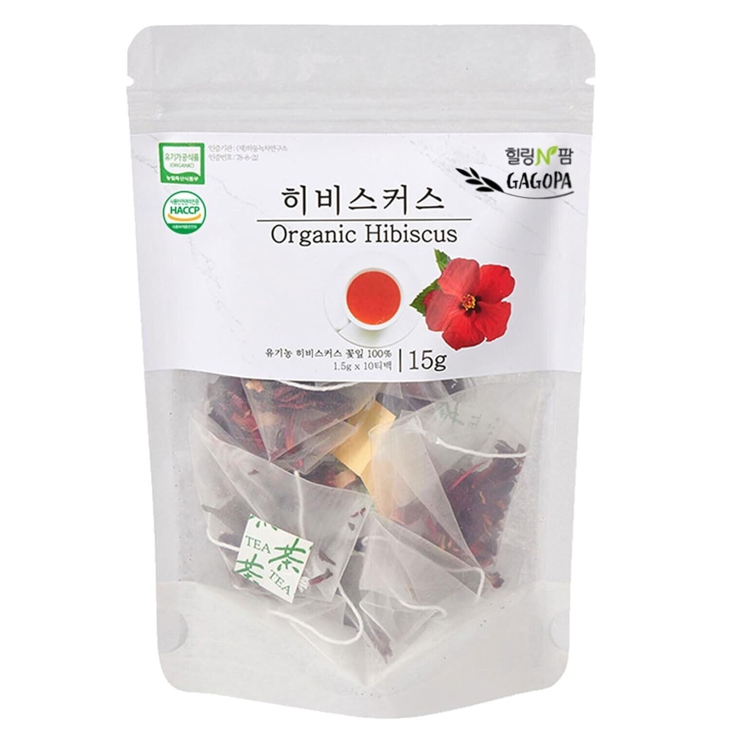 [GAGOPA] 100% Pure Organic Hibiscus Herbal Tea, 1.5g x 10Teabags (3-Pack, 30ea)