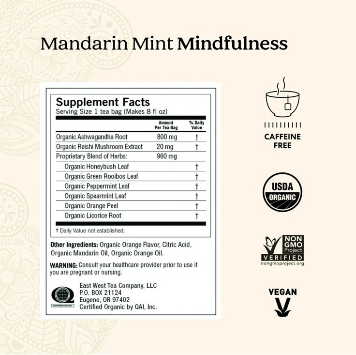Yogi Tea Mandarin Mint Mindfulness Herbal Supplement Calm Clarity Organic Orange
