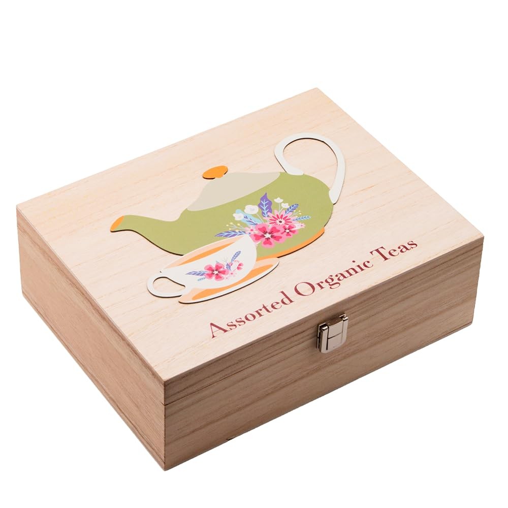 Mementa Inc Organic Wooden Tea Chest 60 Tea Bags Individually Wrapped Assor…