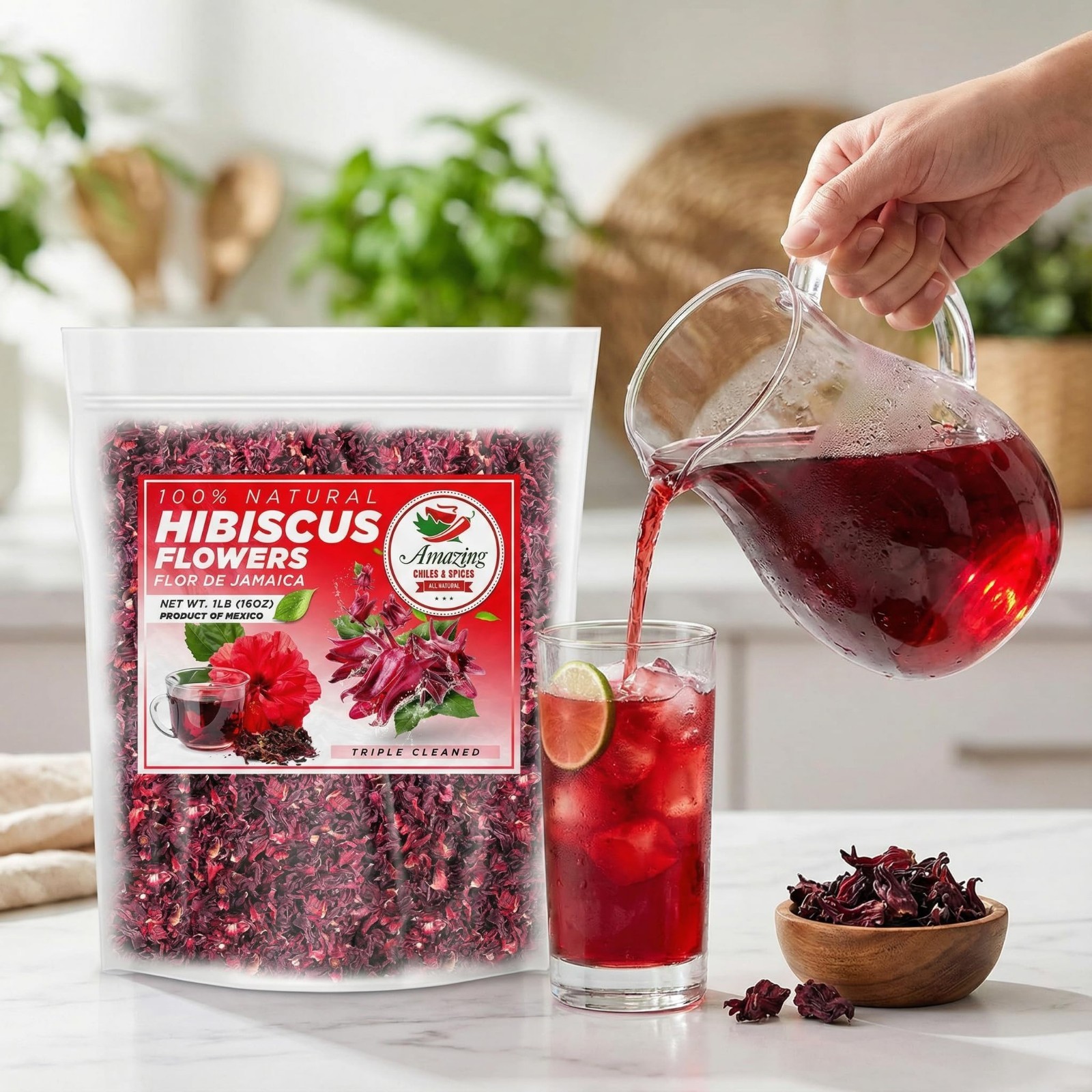 Dried Hibiscus Flowers 1lb – All Natural, Triple Cleaned – Perfect for Tea & Agu