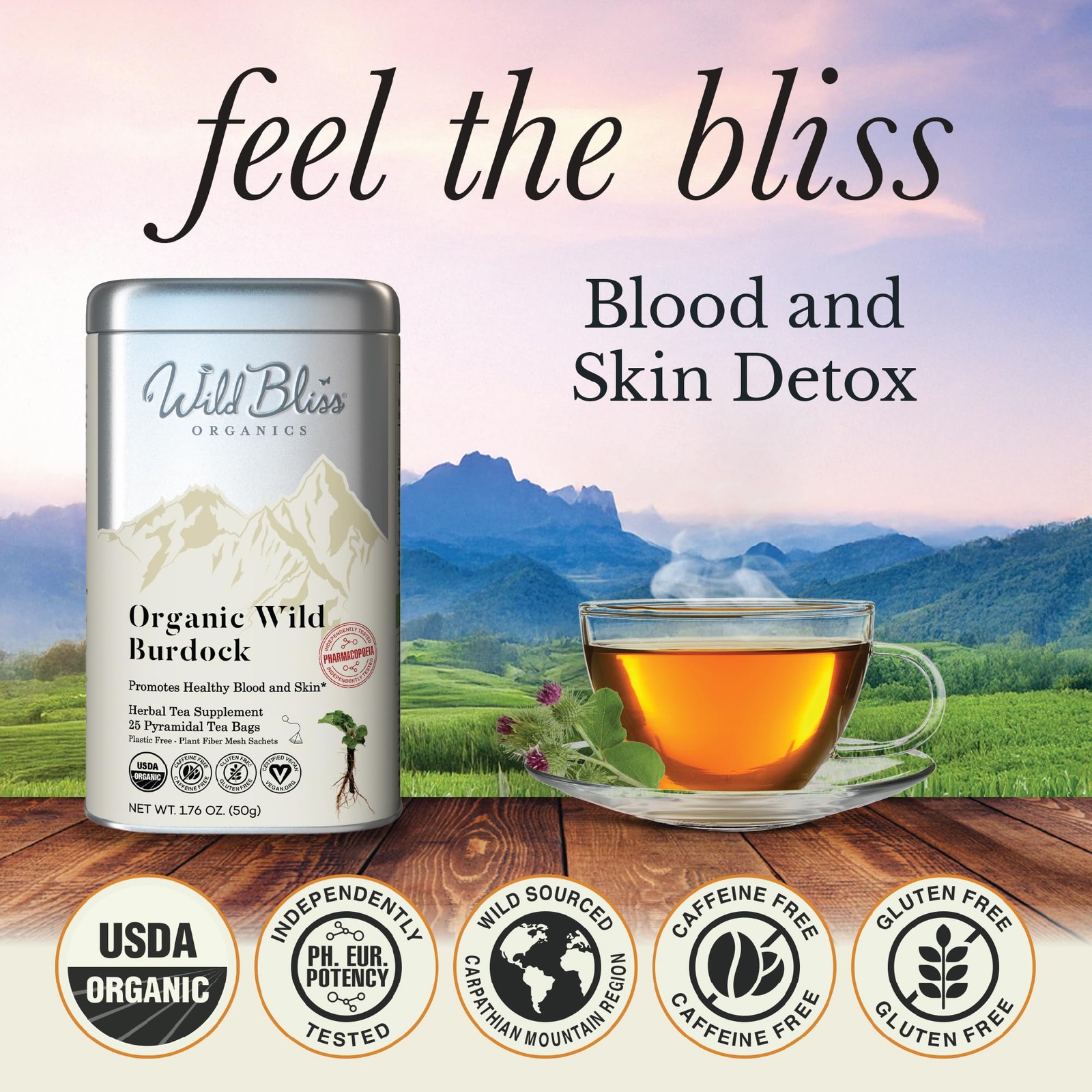 Organic Burdock Root Tea Caffeine Free Herbal Detox Support Pharmacopoeia Q…
