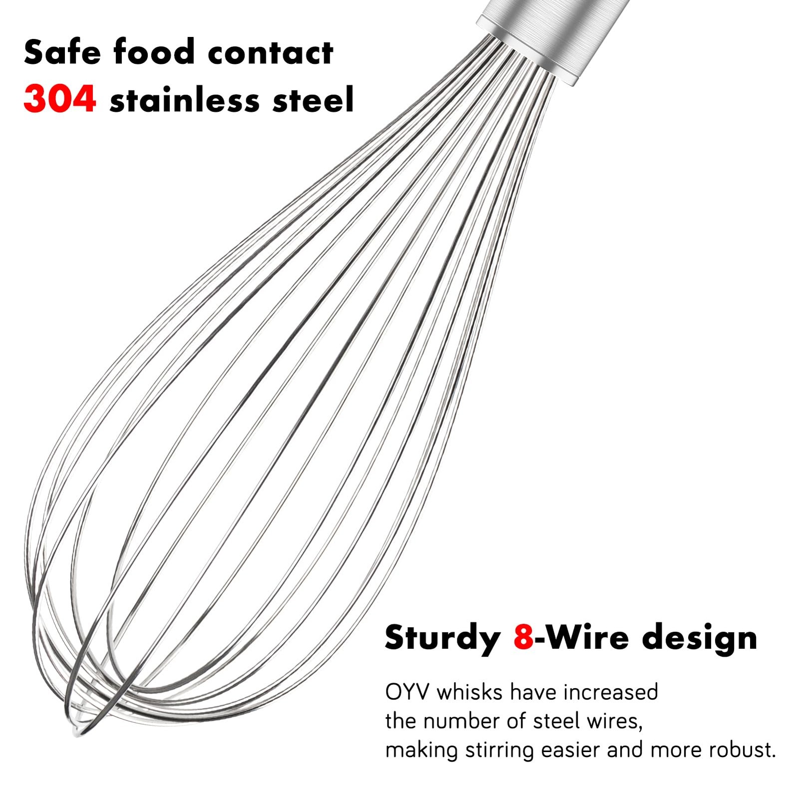 OYV 304 Stainless Steel Whisk Set, Dishwasher Safe 12×3 inch, Silver