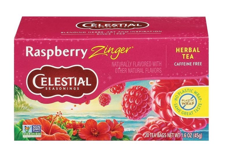 Celestial Seasonings Raspberry Zinger Herbal Tea, Caffeine Free, 20 Tea Bags Box