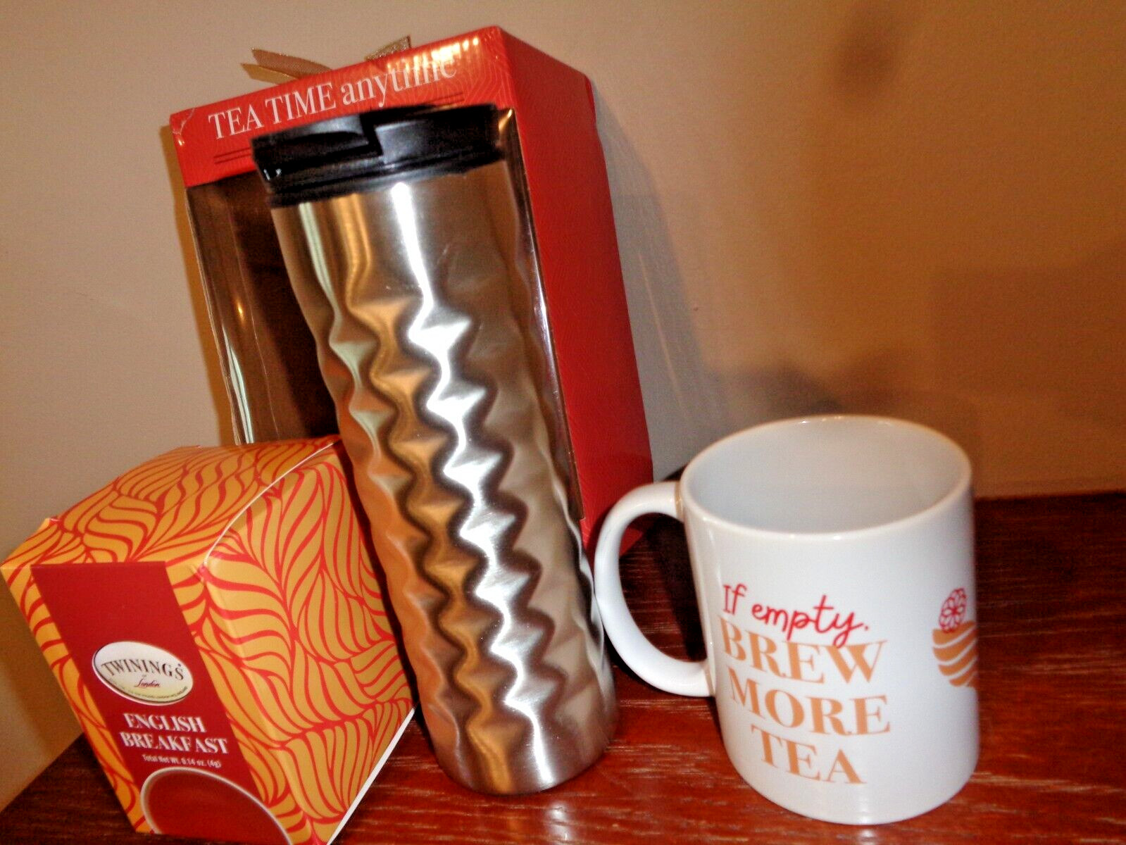 Twinings Tea Time Anytime Travel Set Stainless Steel Tumbler Ceramic Mug Tea