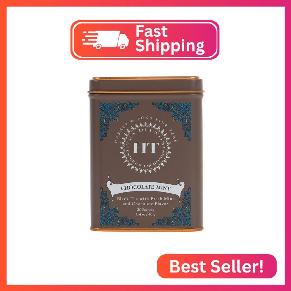 Harney and Sons Chocolate Mint, Flavored Black Tea – 20 Sachets per Tin