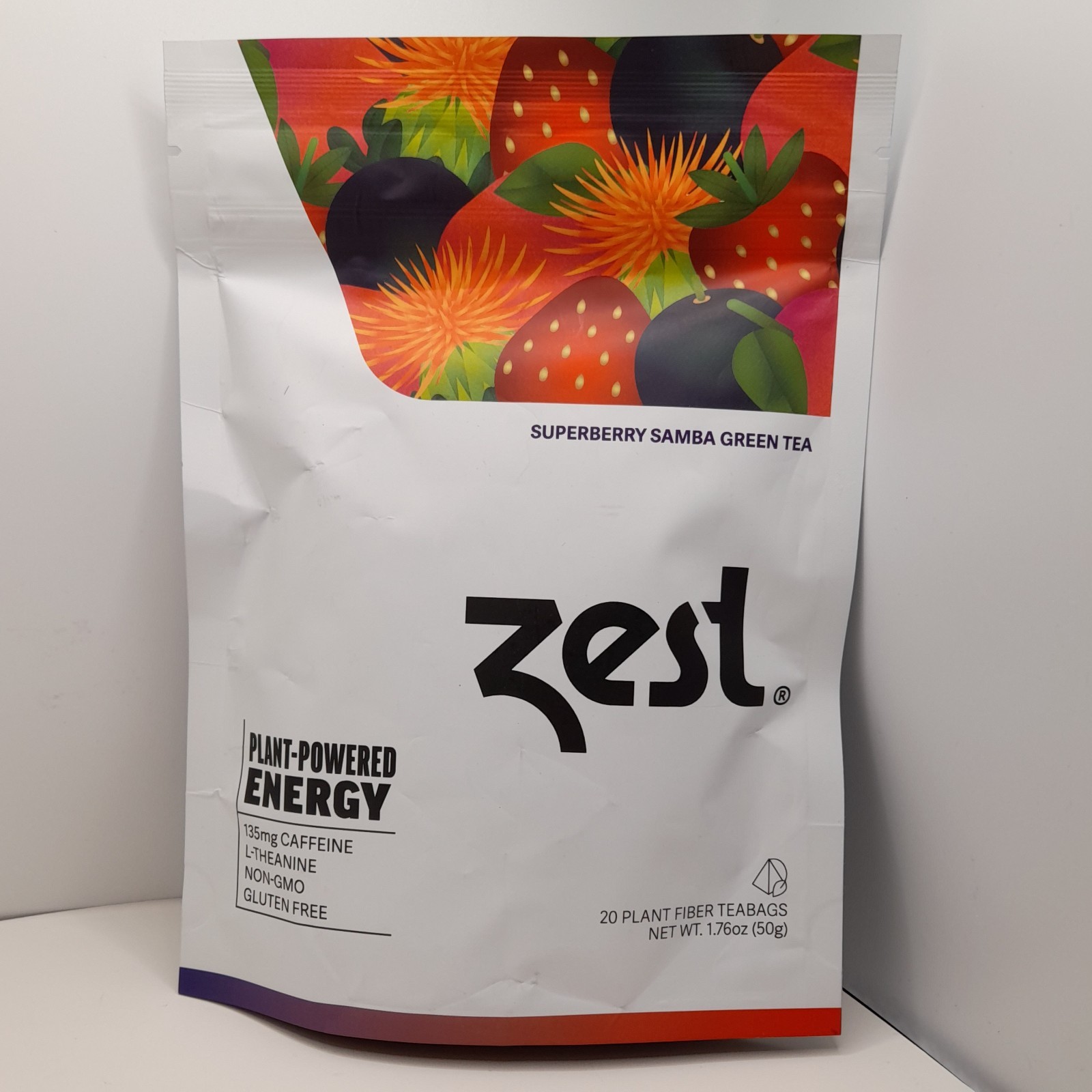 Zest Energy Superberry Samba Green Tea 20 Bags 135mg Caffeine Keto Friendly