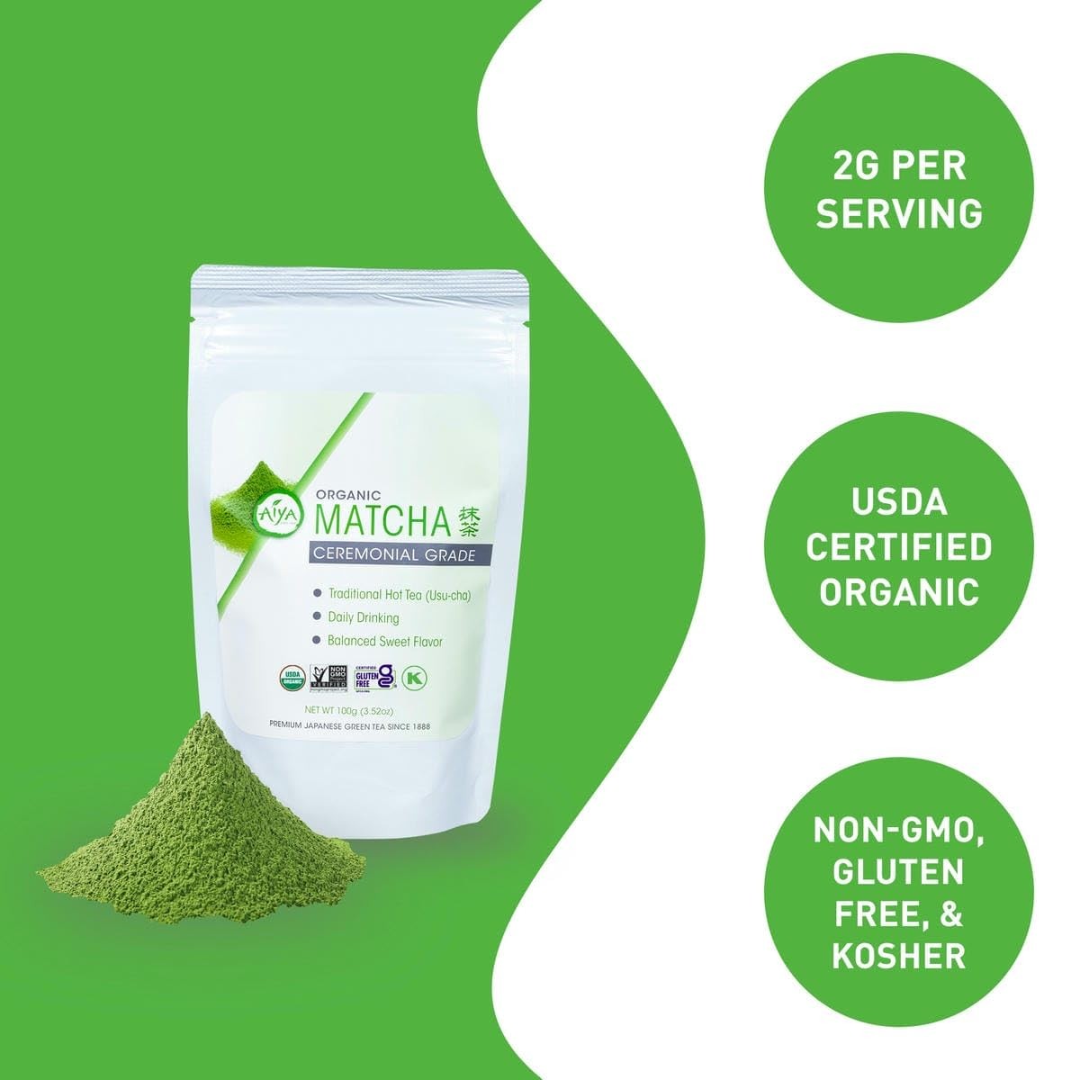 Aiya Certified USDA Japanese Organic Ceremonial Grade Matcha Green Tea Powder…