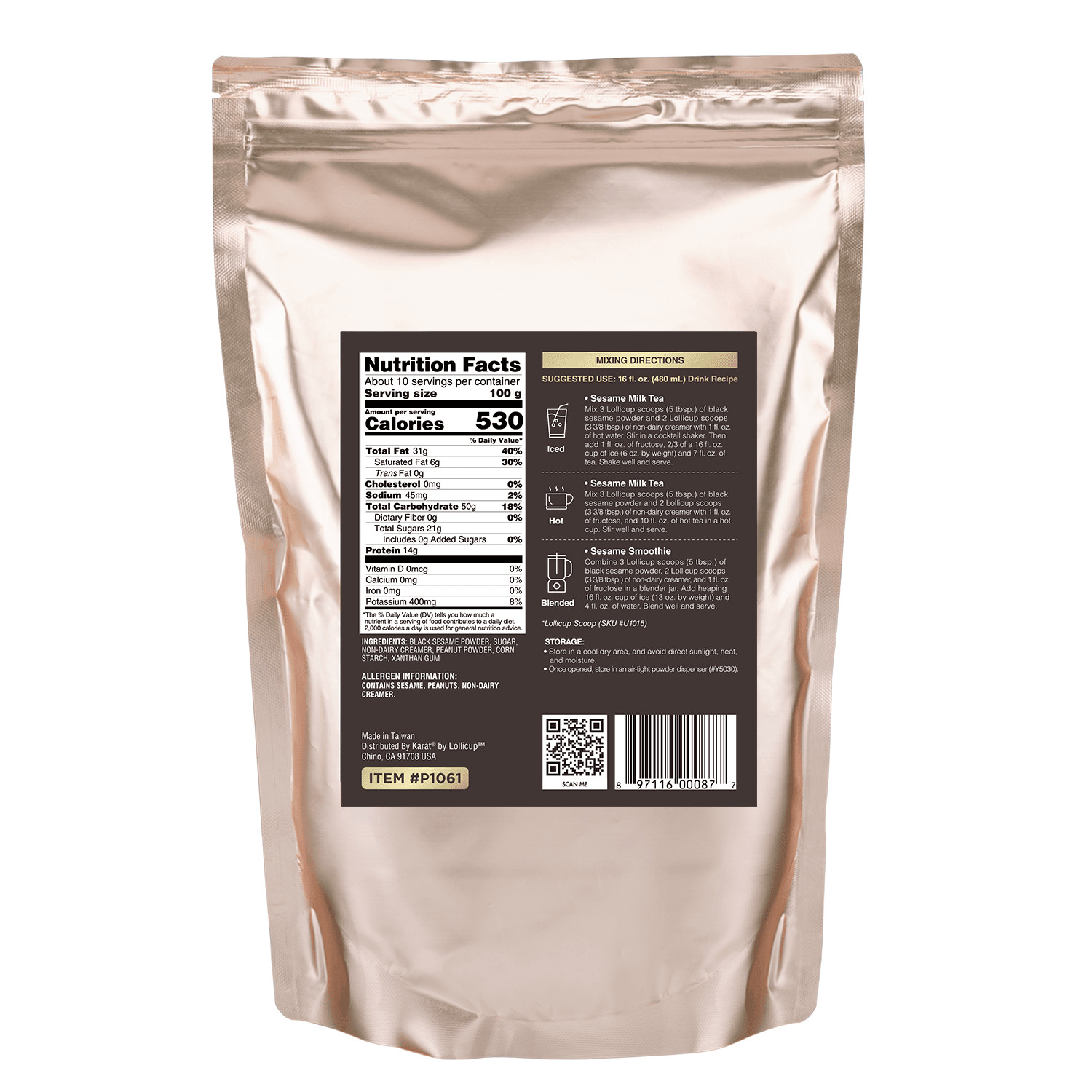 Tea Zone Sesame Powder (2.2 lbs) for Milk Teas, Smoothies(P1061)-Taiwan