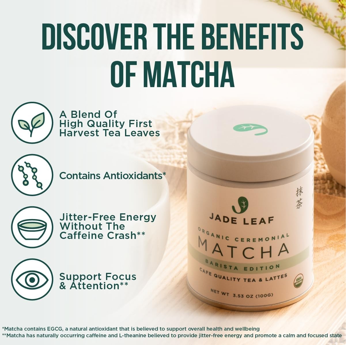 Organic Ceremonial Grade Matcha Green Tea Powder – Japanese Origin – 3.53oz