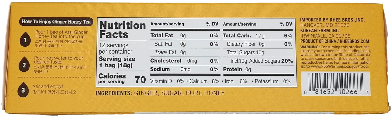 Instant Ginger Tea with Honey – 12 Bags X 0.63oz