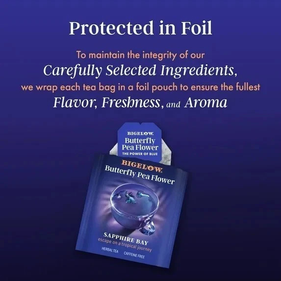 Bigelow Butterfly Pea Flower Sapphire Bay, Herbal Tea, Tea Bags, 18 Count