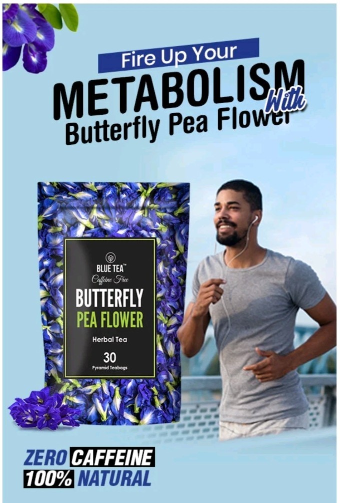 BLUE TEA Butterfly Pea Flower 30 Tea Bags Antioxidant Caffeine Free Detox Herbal