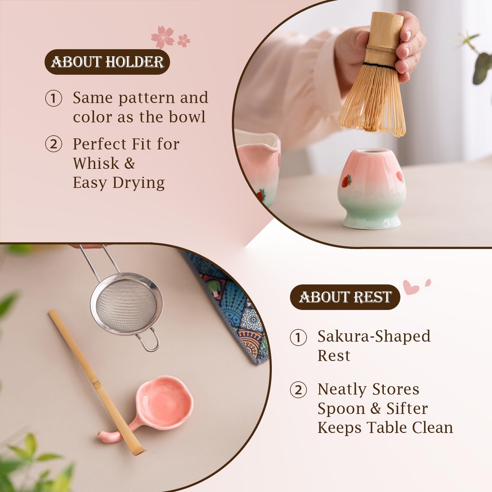 7 Pcs Matcha Whisk Set, Includes Heart Shaped Matcha Bowl with Spout, Holder …