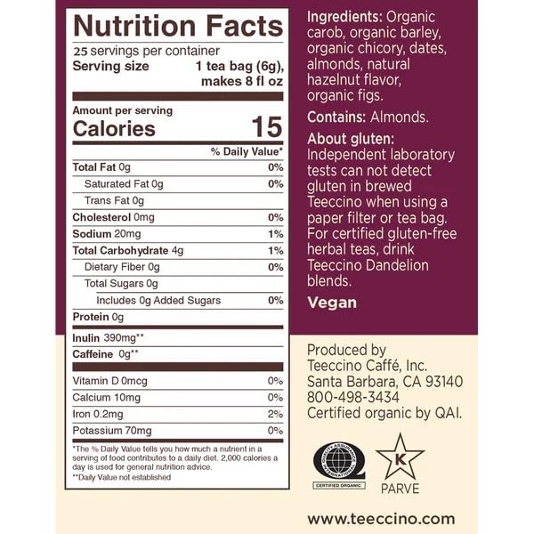 Hazelnut Roasted Tea – Caffeine , Prebiotic, 3x More Herbs – 50 Tagless Eco-F…