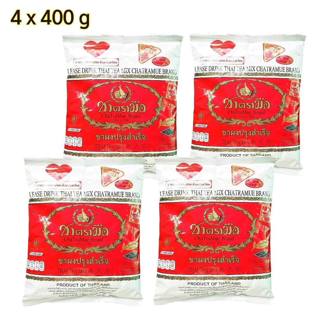 ChaTraMue Original Thai Tea Mix Powder 14.1 oz (400 g) Bag, Pack of 4【US DDP】